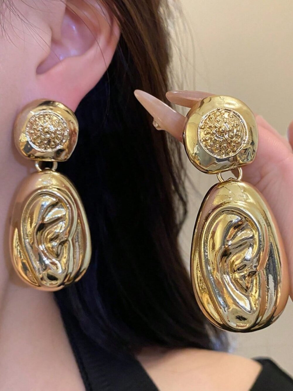 Gold contemporay Women's Metal Pendant Earrings